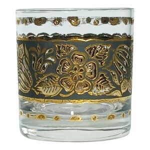Gold Floral Glass Tumbler - Elegant Black & Gold Drinkware Georges Briard